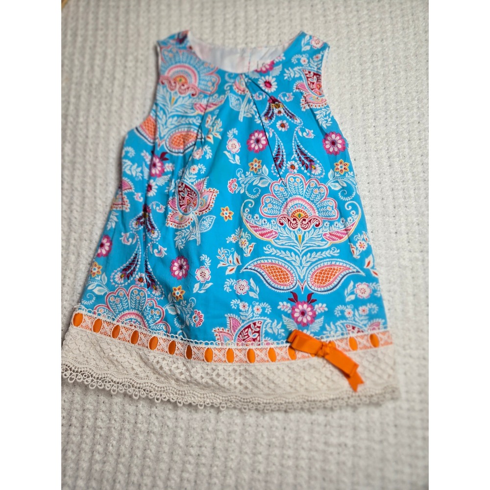 Counting Daisies Girls‎ Blue Paisley Floral Lace Trim Dress Size 5